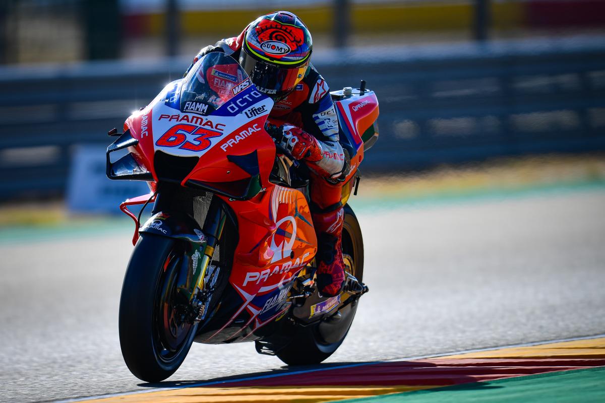 Bagnaia bate el récord de velocidad punta de Aragón.
