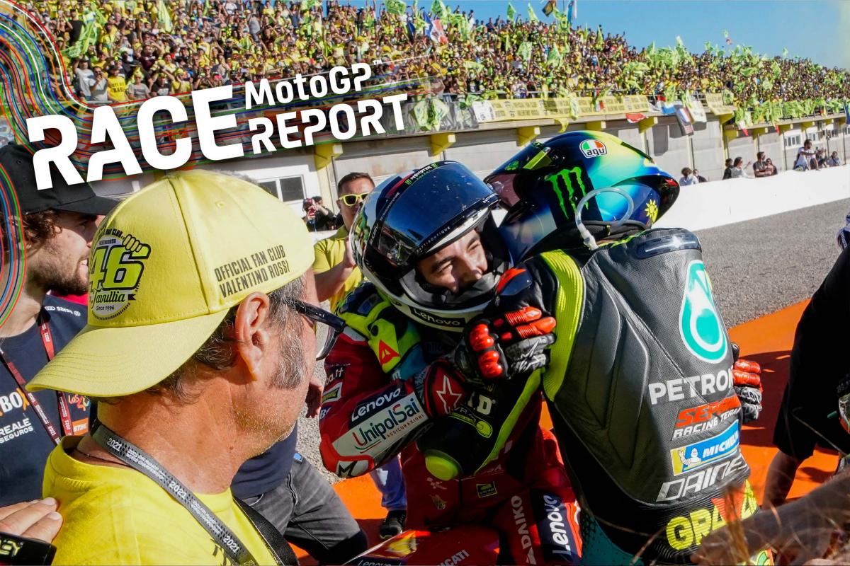 Bagnaia gana la inolvidable despedida de Rossi.